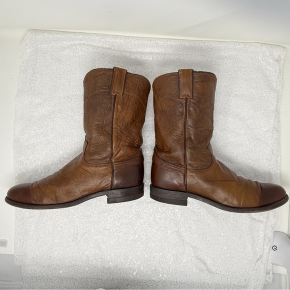 Men’s Justin USA Brown Leather Round Toe western Roper Cowboy boots 91/2D main image 4